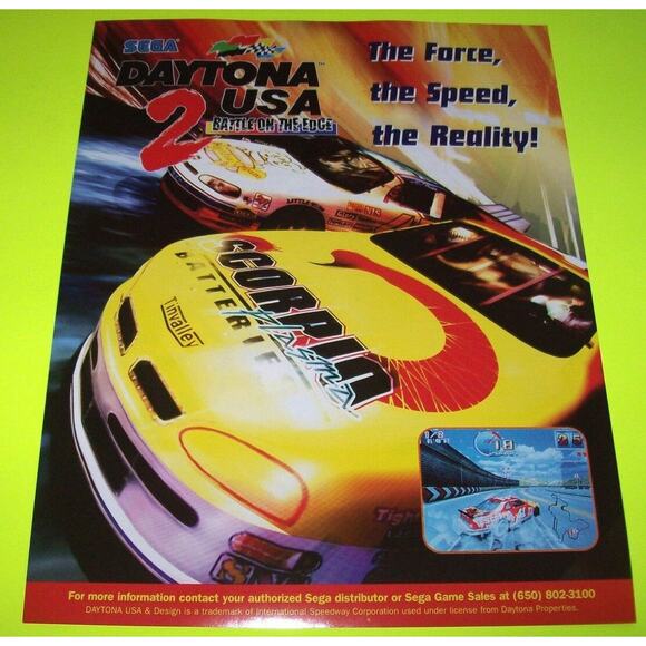 Daytona USA 2 Battle On The Edge Arcade FLYER 1998 Unused Video Game Artwork - Picture 1 of 2